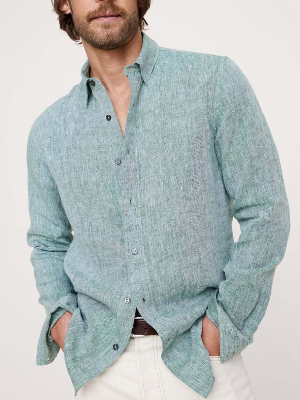 NWT Banana Republic Men's Light Green Slim-Fit 100% Euro Linen Shirt M